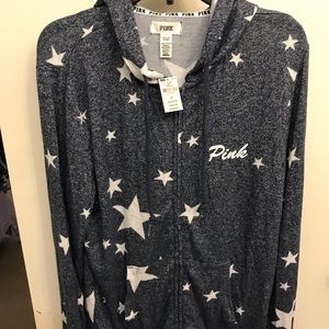 VS Pink gray Zip up hoodie with stars design
